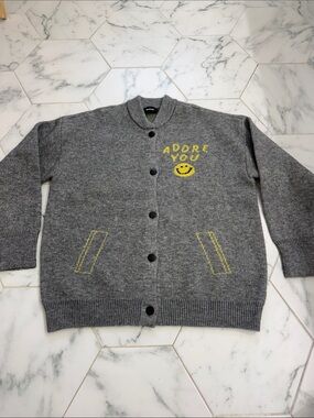 Gray Women’s RD Style Smiley Face Yellow 'Adore You' Cardigan